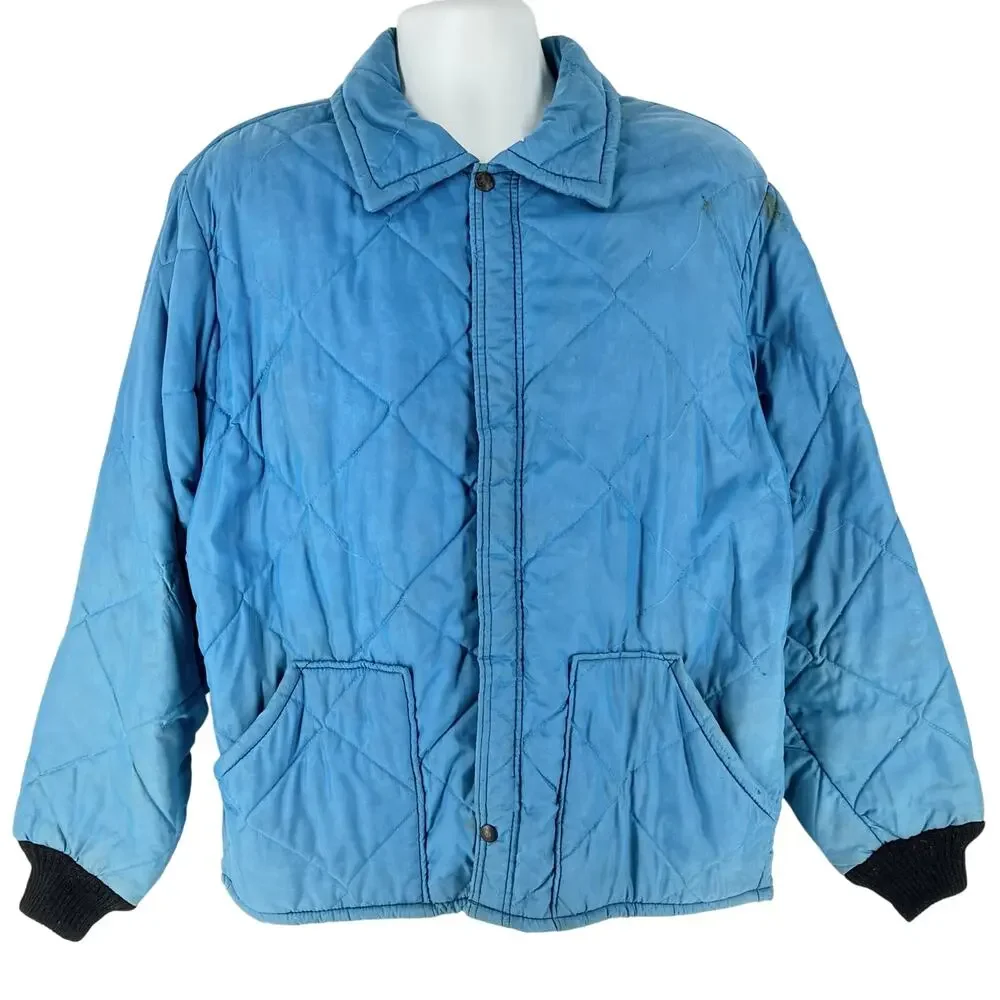 70s blue quilted nylon jacket 1970s vintage